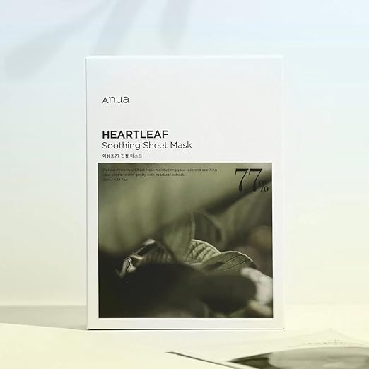 Anua Heartleaf Soothing Sheet Mask packaging on a light background