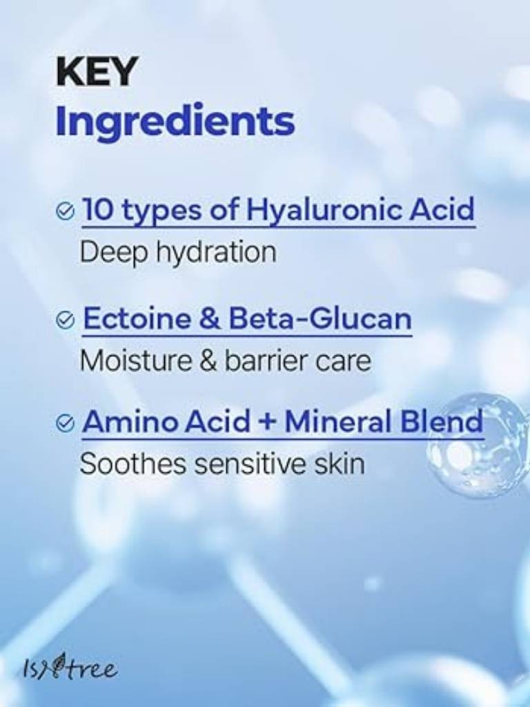 List of key ingredients for skincare product with a blue background