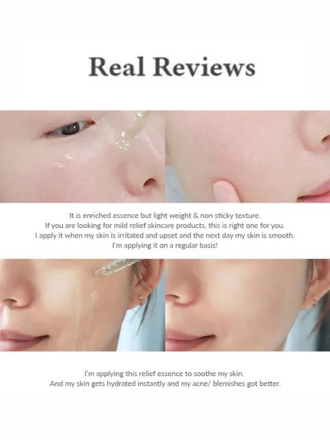 Real reviews of a skincare product with text on a white background