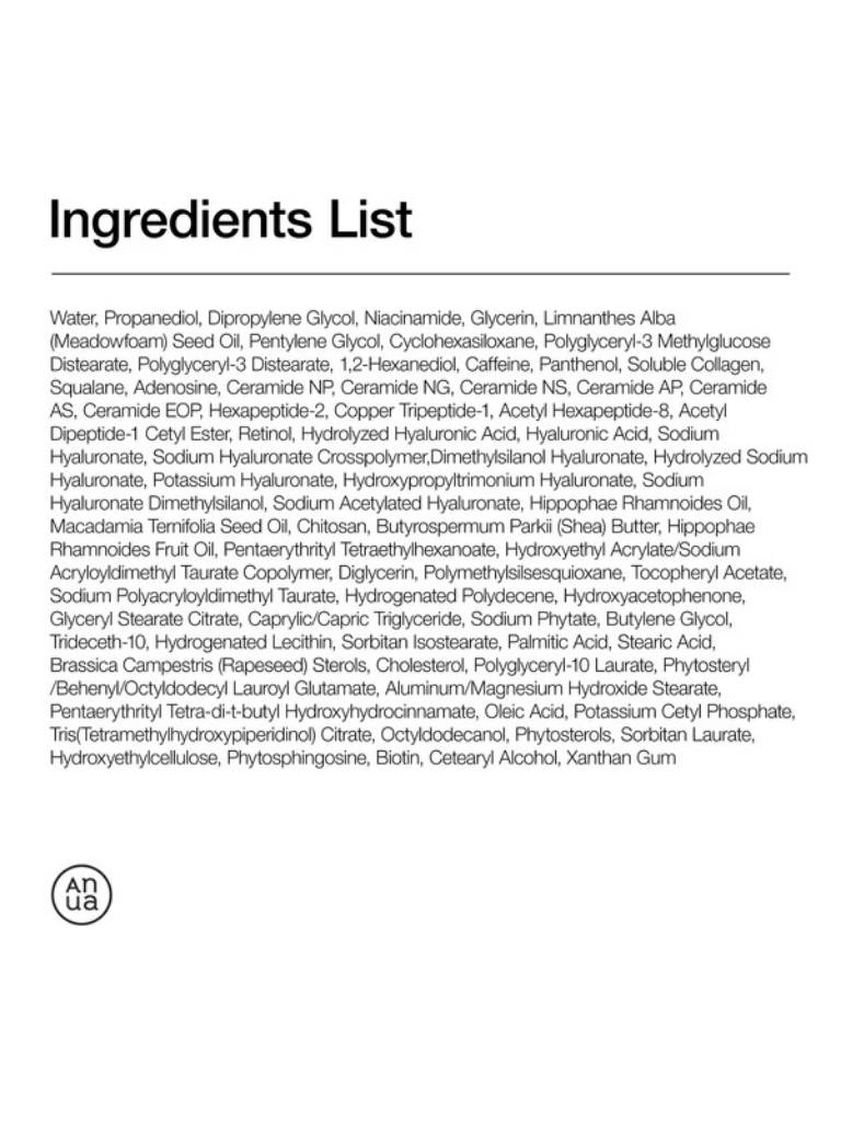 Ingredients list on a white background