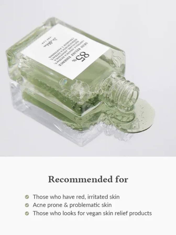 Green skincare product with a label on a white background
