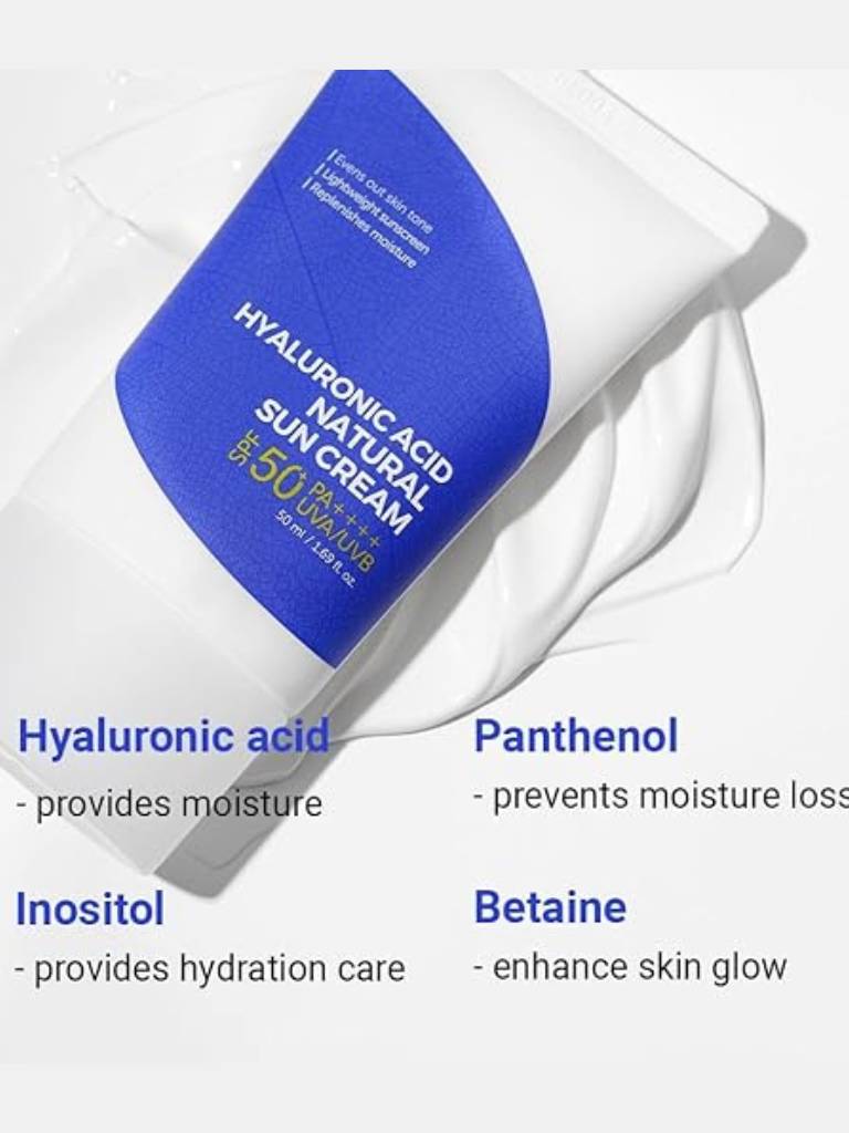 Sun cream packaging with blue label on a white background