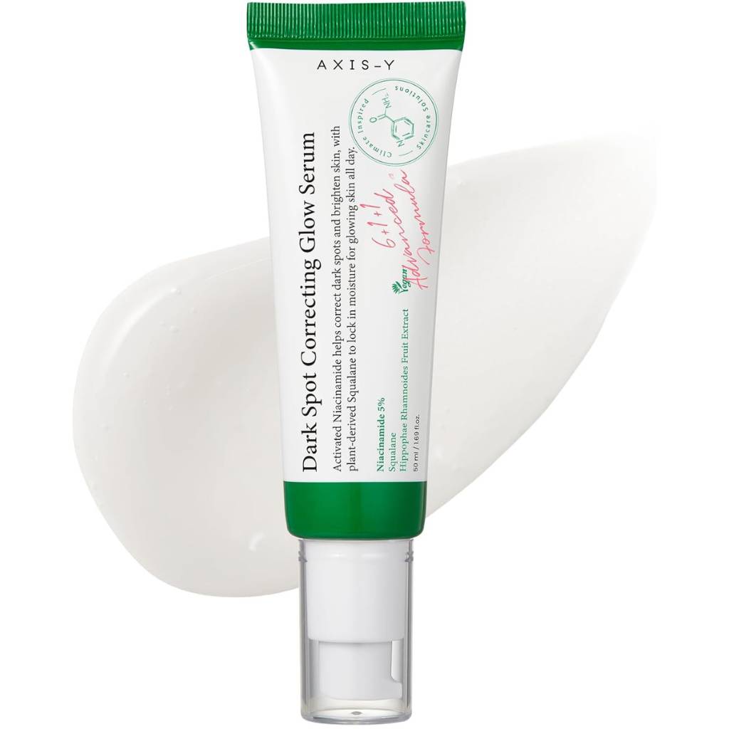 “AXIS-Y Dark Spot Correcting Glow Serum 50ml bottle on white background – brightening Korean skincare”
