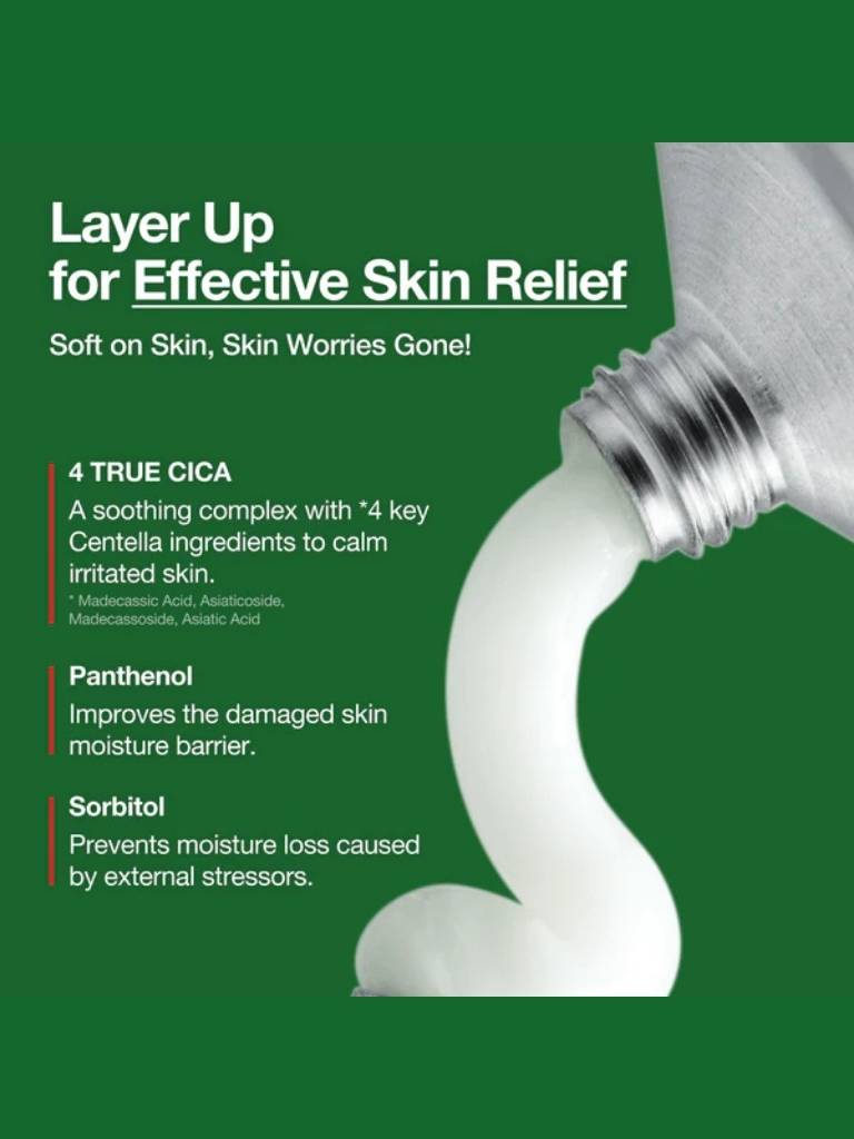 Skincare product with text on a green background
