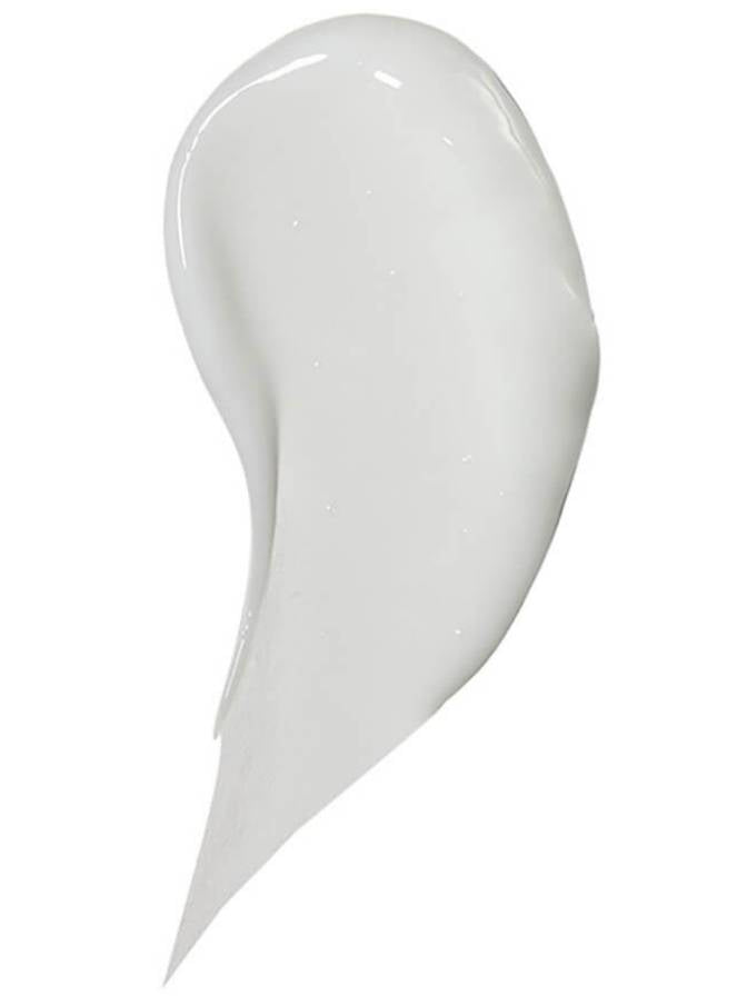 White cream or gel in a teardrop shape on a white background