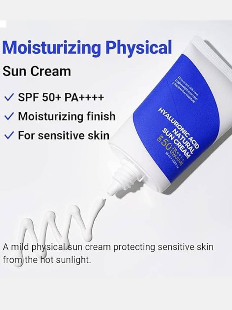 Moisturizing physical sun cream with SPF 50+ PA++++ on a white background