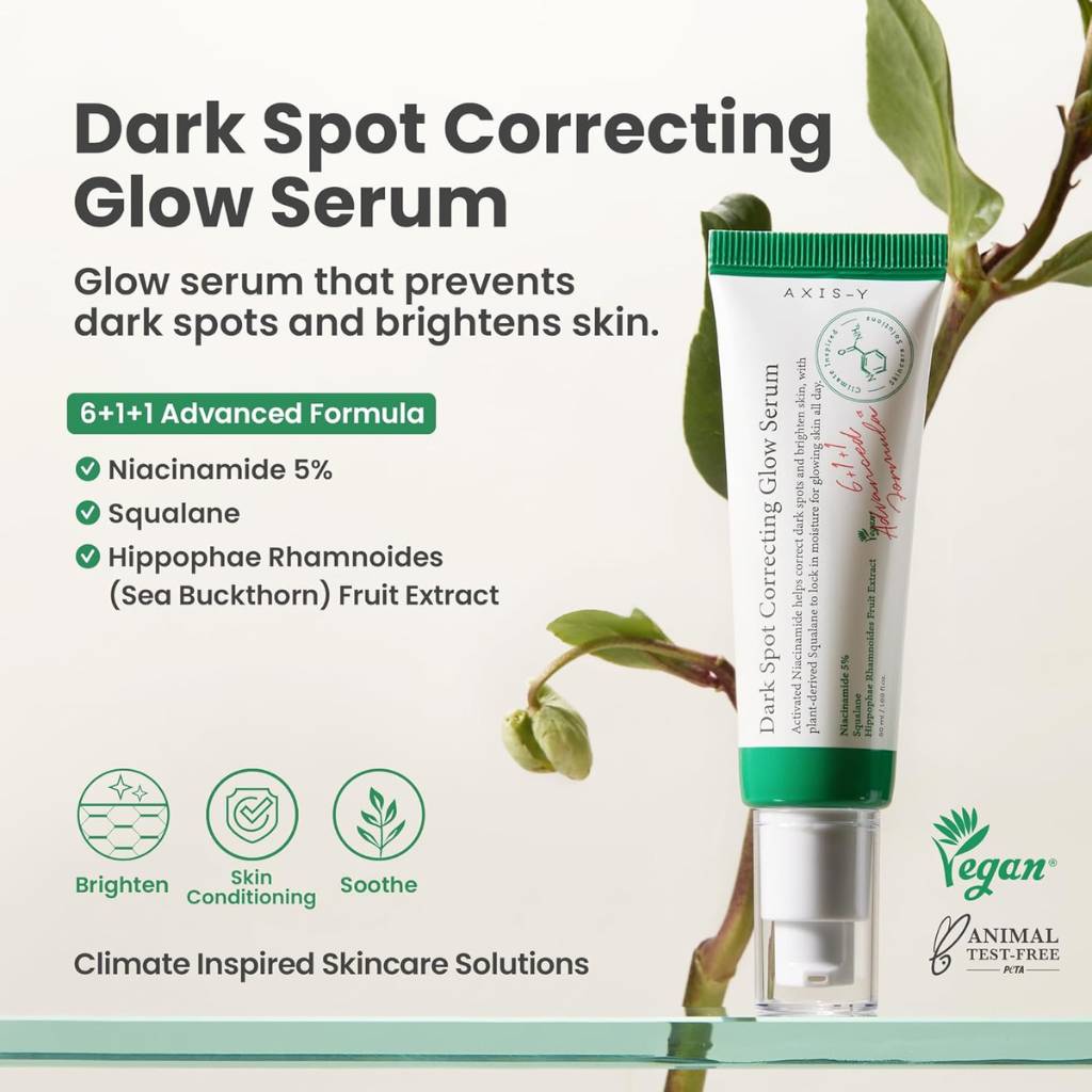 “Texture of AXIS-Y Dark Spot Correcting Glow Serum – lightweight hydrating formula for glowing skin”
