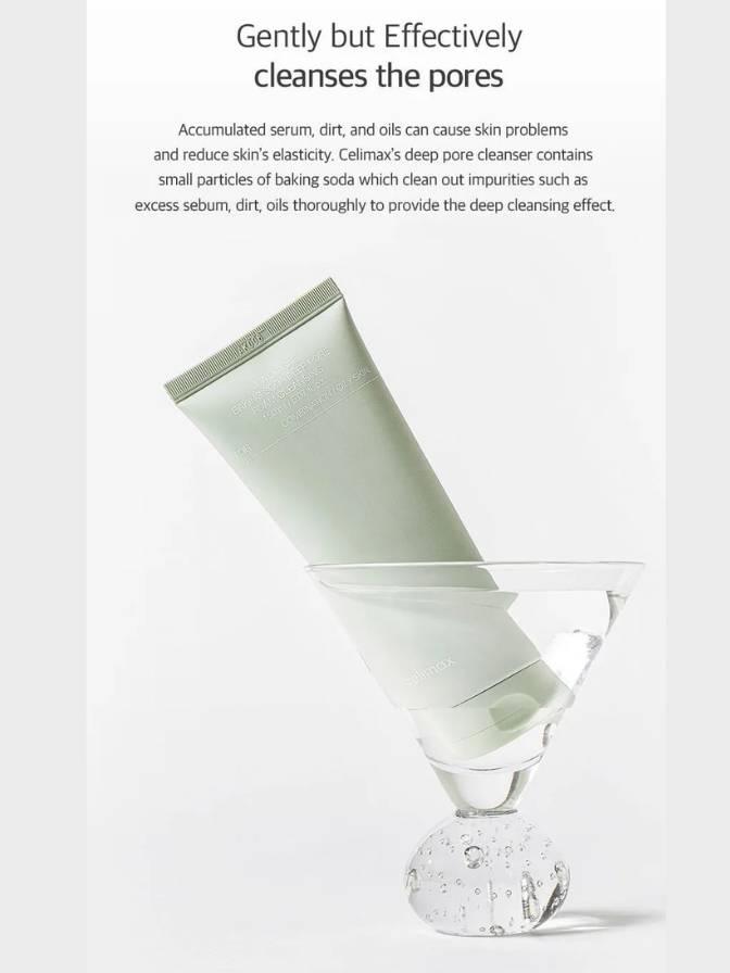 Cosmetic tube with text about pore cleansing on a white background
