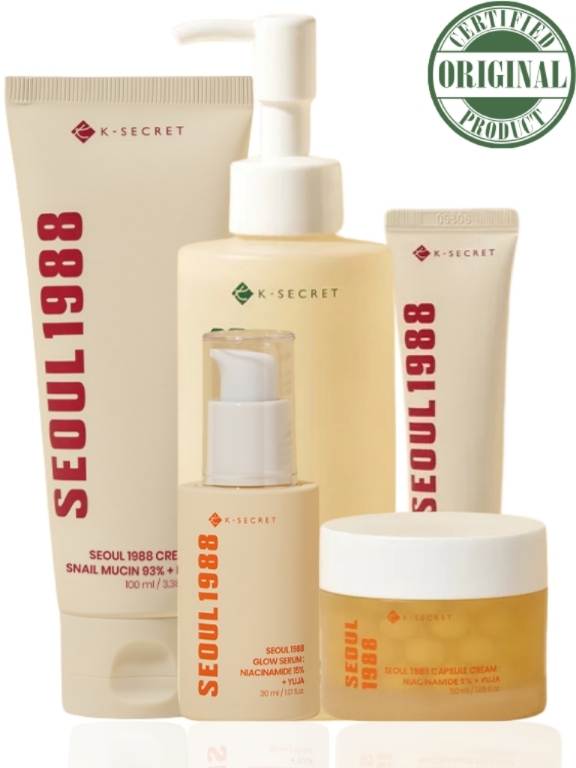 K-SECRET skincare products with 'SEOUL 1988' branding on a white background.