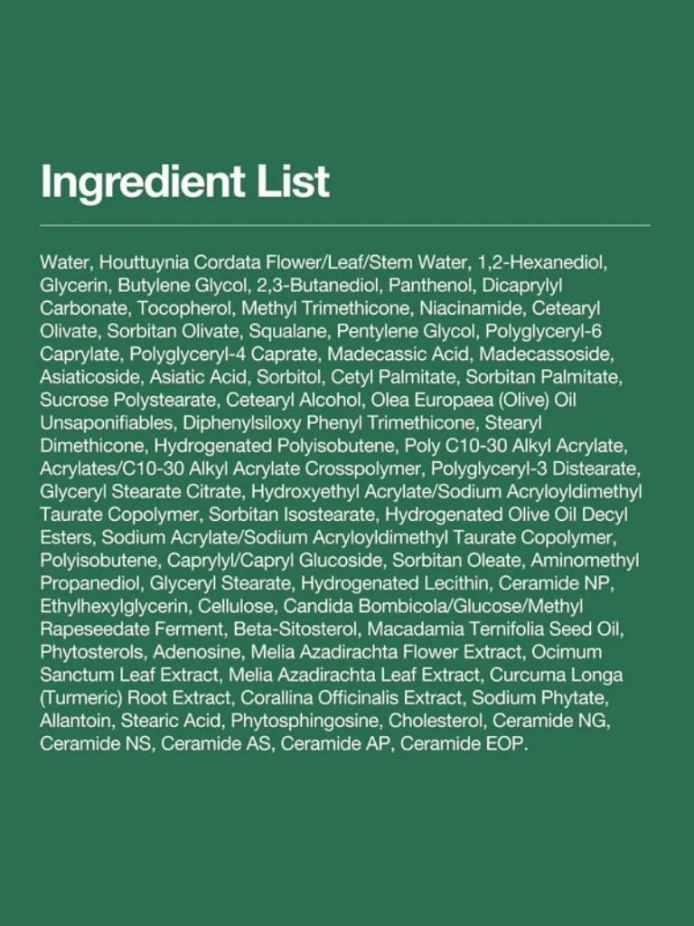 Ingredient list on a green background