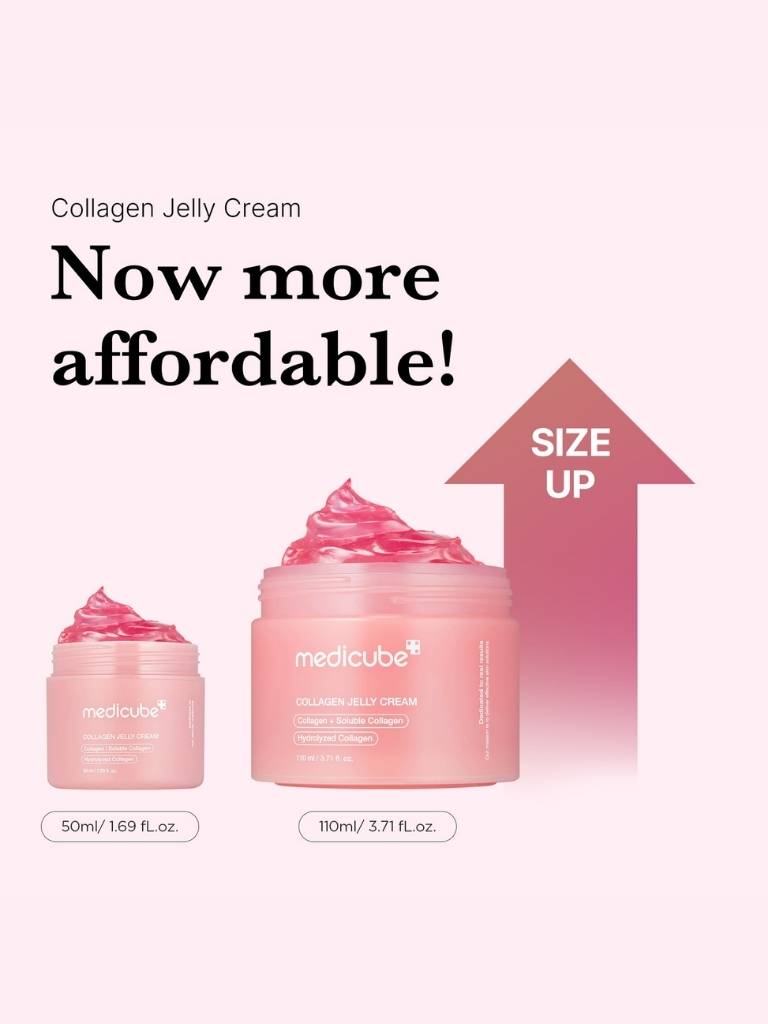 Collagen jelly cream with size comparison on a white background