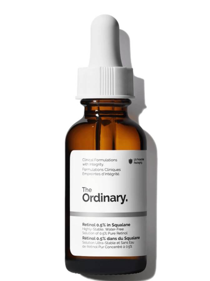 The Ordinary skincare serum bottle with dropper on a white background