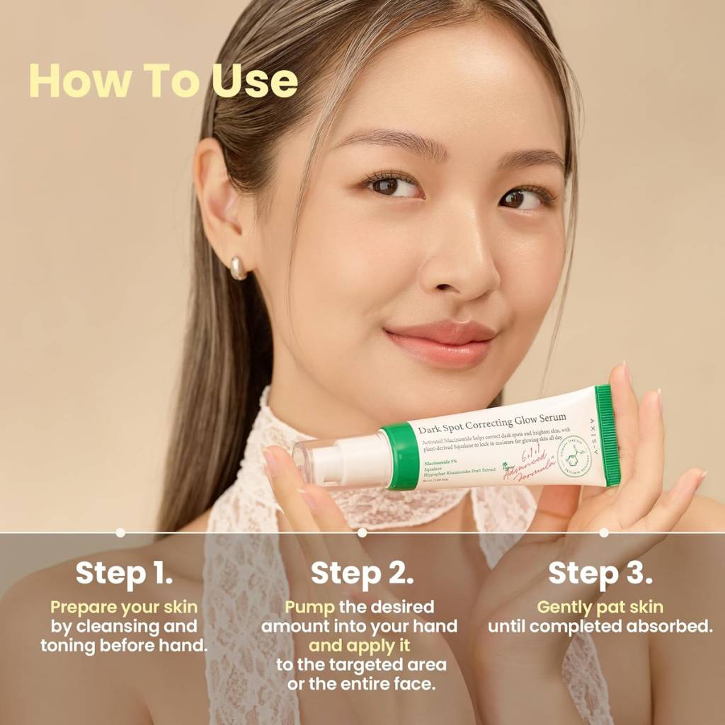 “Close-up of AXIS-Y Dark Spot Correcting Glow Serum packaging – hydrating and brightening Korean serum”
