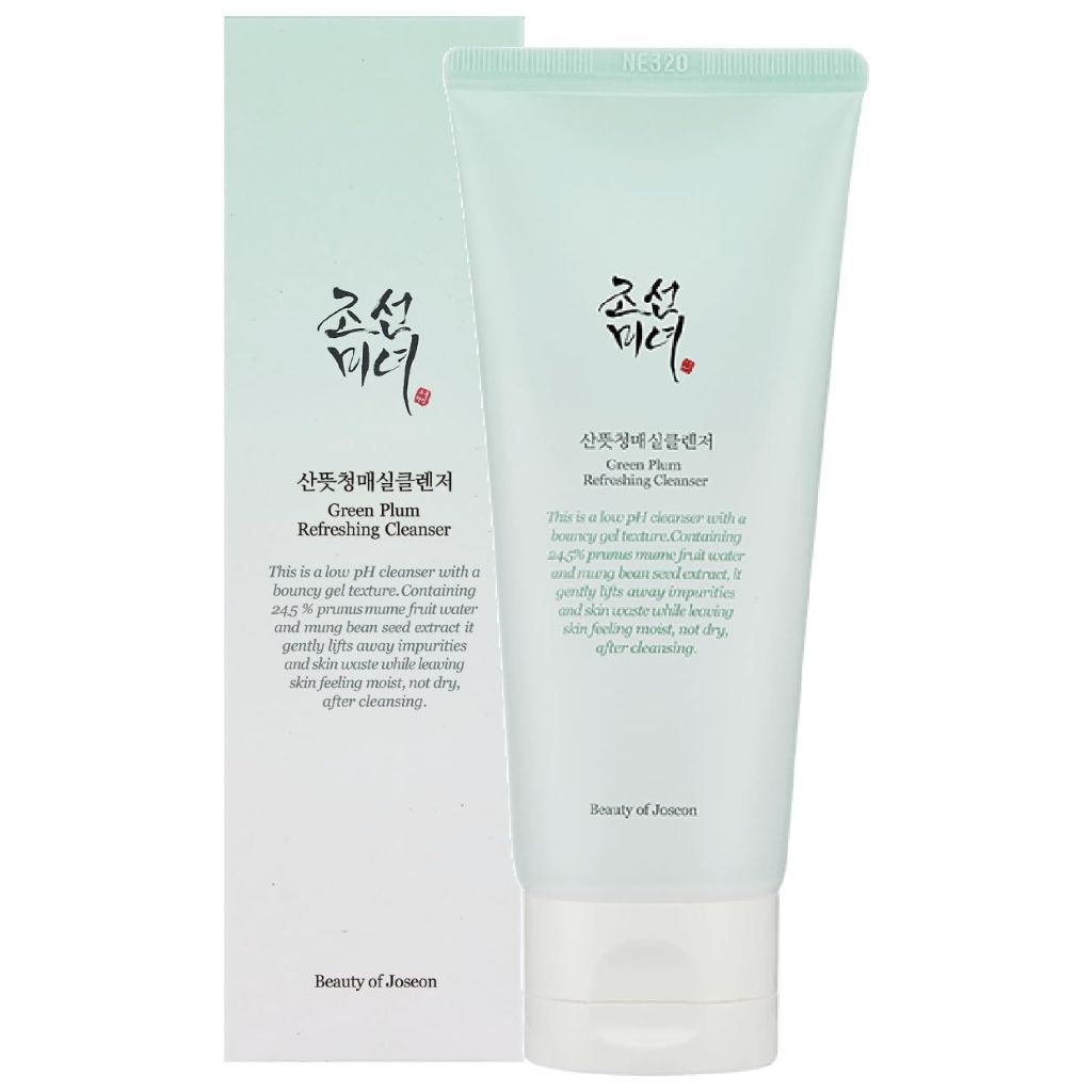Two tubes of Beauty of Joseon Green Plum Refining Cleanser on a white background