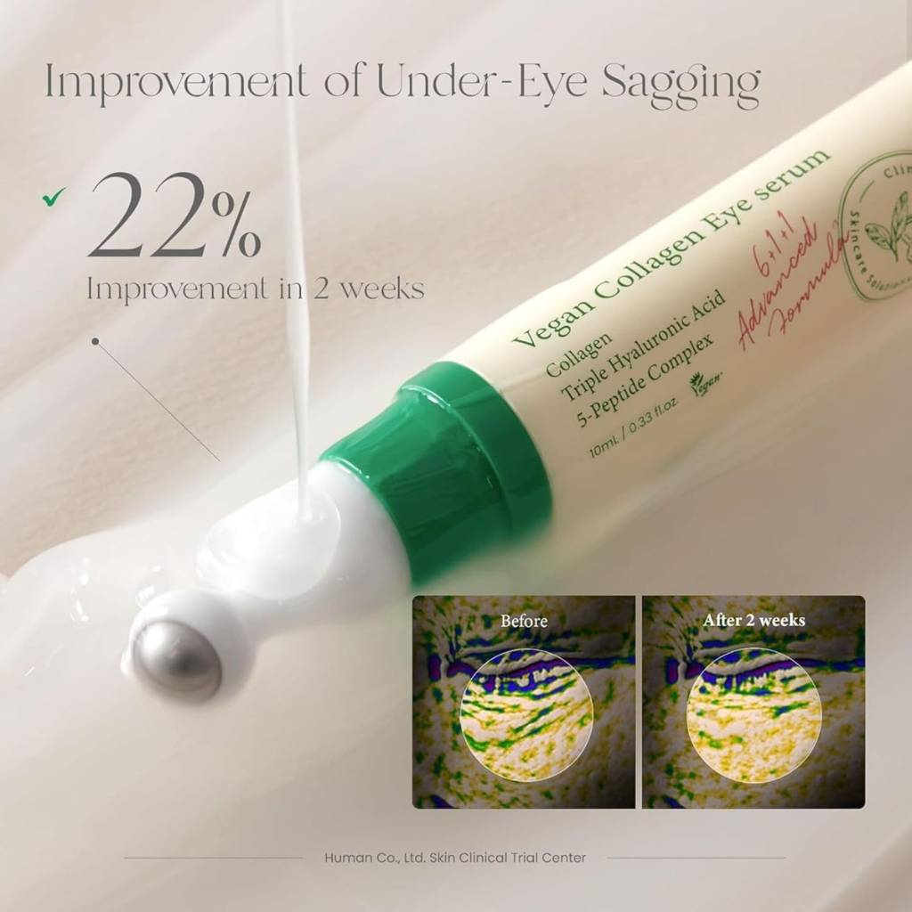 AXIS-y Vegan Collagen Eye serum tube with before and after images on a light background