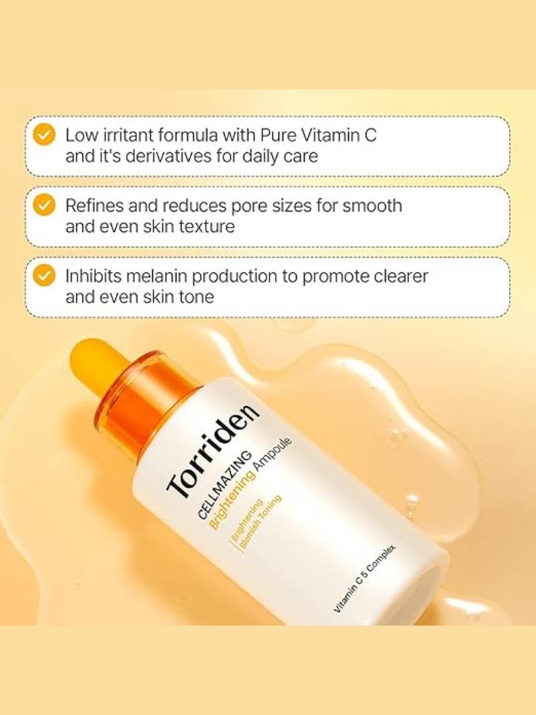 Torriden Gel Marine Ampoule bottle with product features on a beige background