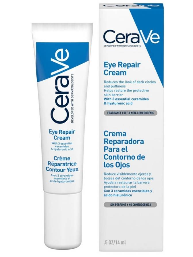 CeraVe Eye Repair Cream tube and packaging on a white background