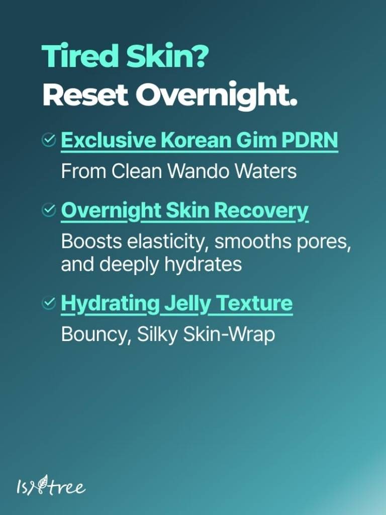 Promotional text for a skincare product on a teal background