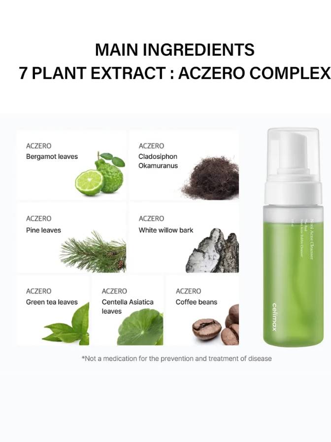 Product with 7 plant extract ingredients labeled as 'ACZERO Complex' on a white background.