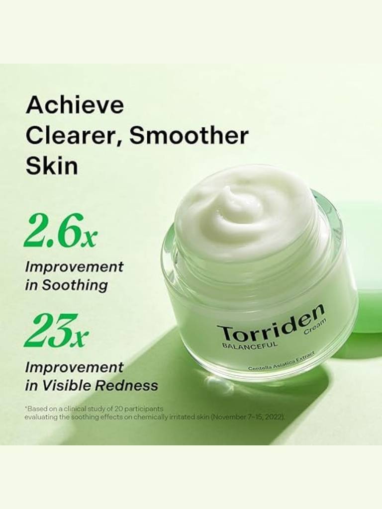 Jar of Torriden cream with text on a green background