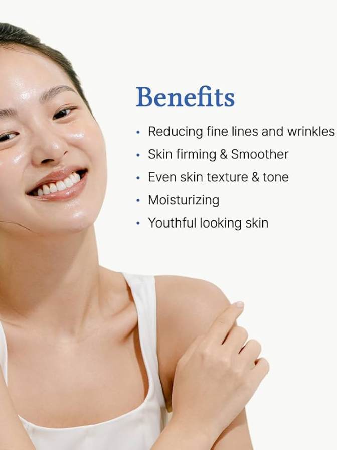 Woman with smooth skin showing benefits of skincare product on a white background