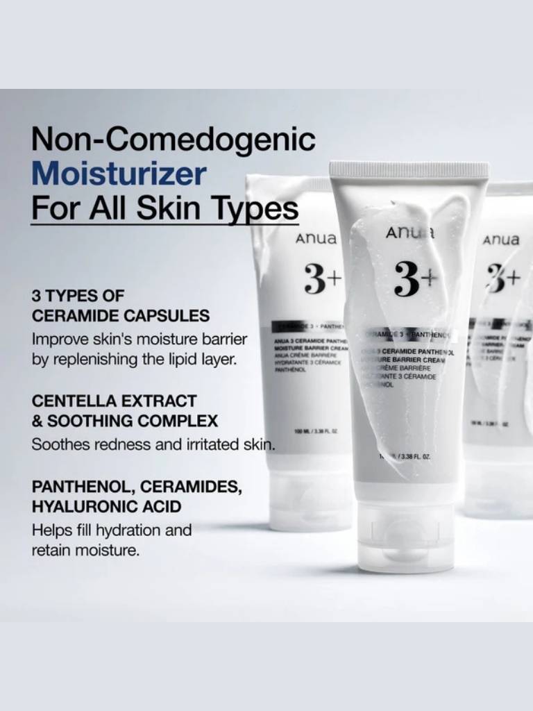 Anua 3+ non-comedogenic moisturizer for all skin types on a white background