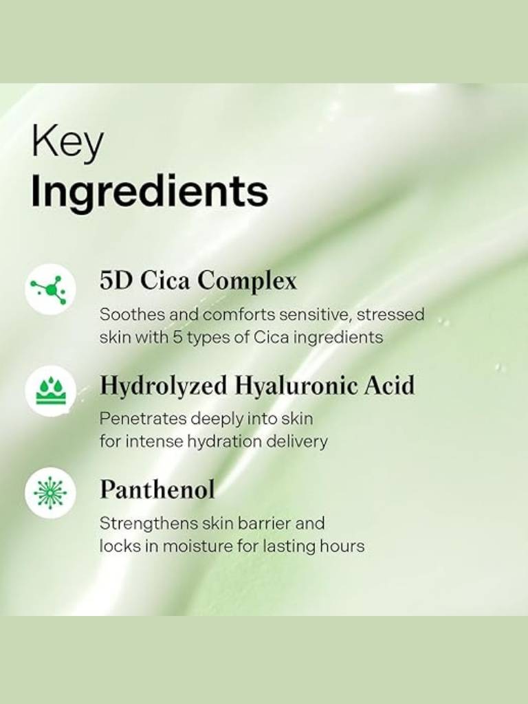 List of key ingredients with icons and descriptions on a green background