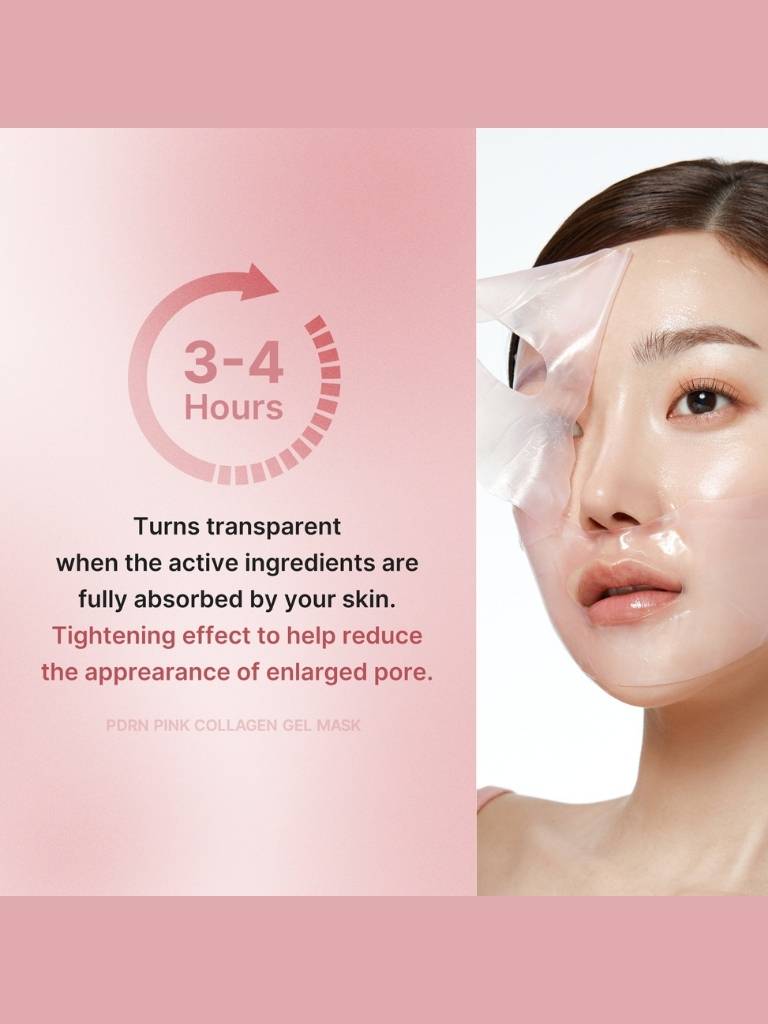 Collagen gel mask with text on a pink background