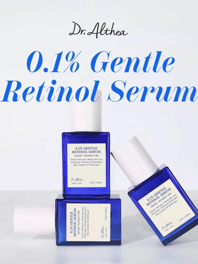 Dr. Althea 0.1% Gentle Retinol Serum with packaging on a white background