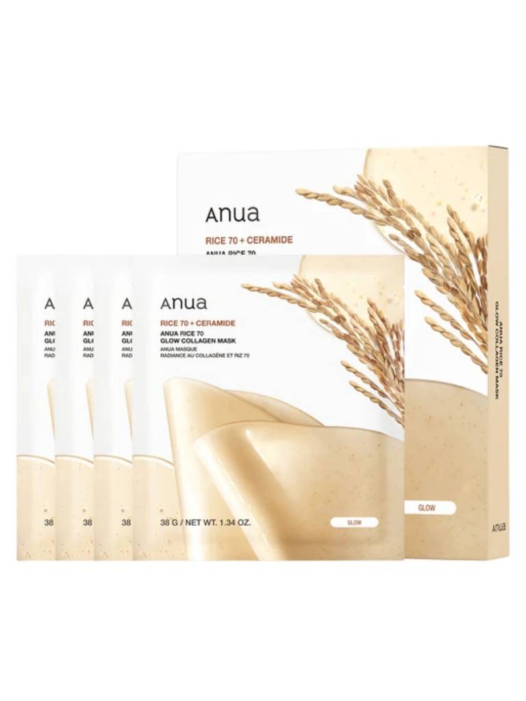 Anua rice mask packaging with a white background