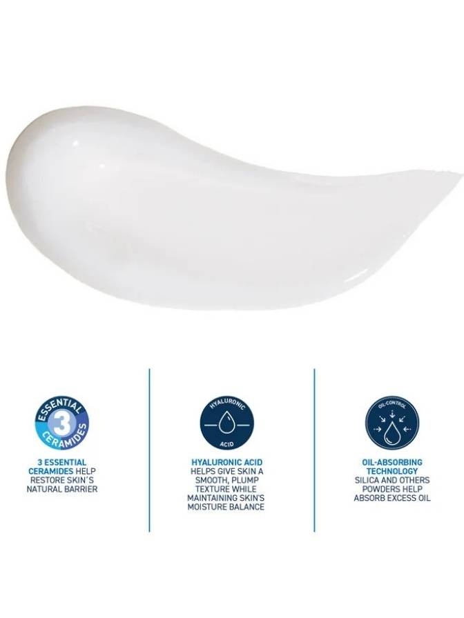 Close-up of a white skincare product with text and icons on a white background
