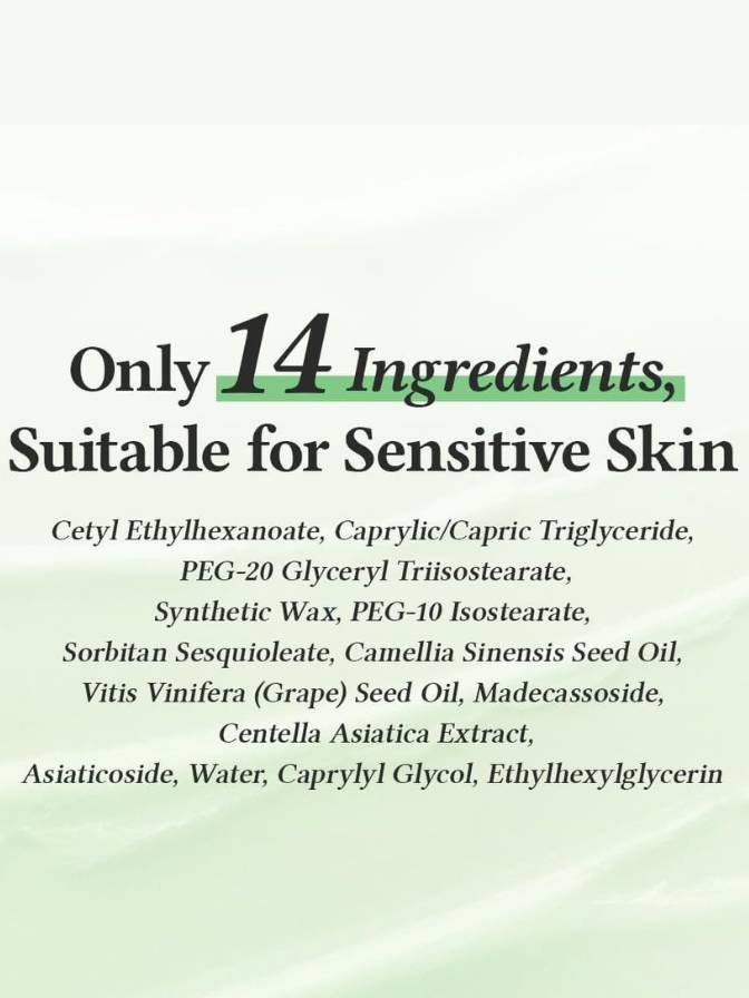 List of ingredients suitable for sensitive skin on a light green background