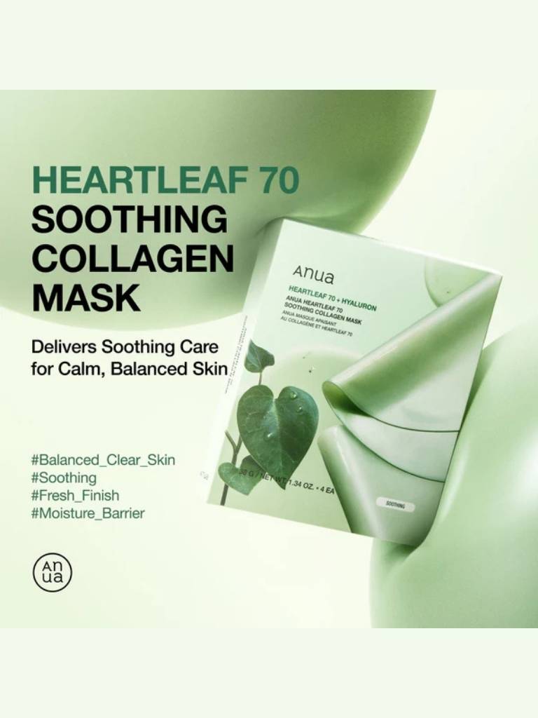 Heartleaf 70 soothing collagen mask packaging with green background
