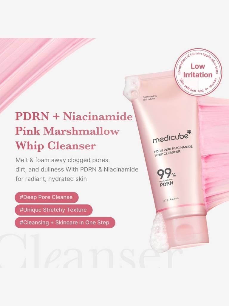 Pink Marshmallow Whip Cleanser with text on a white background