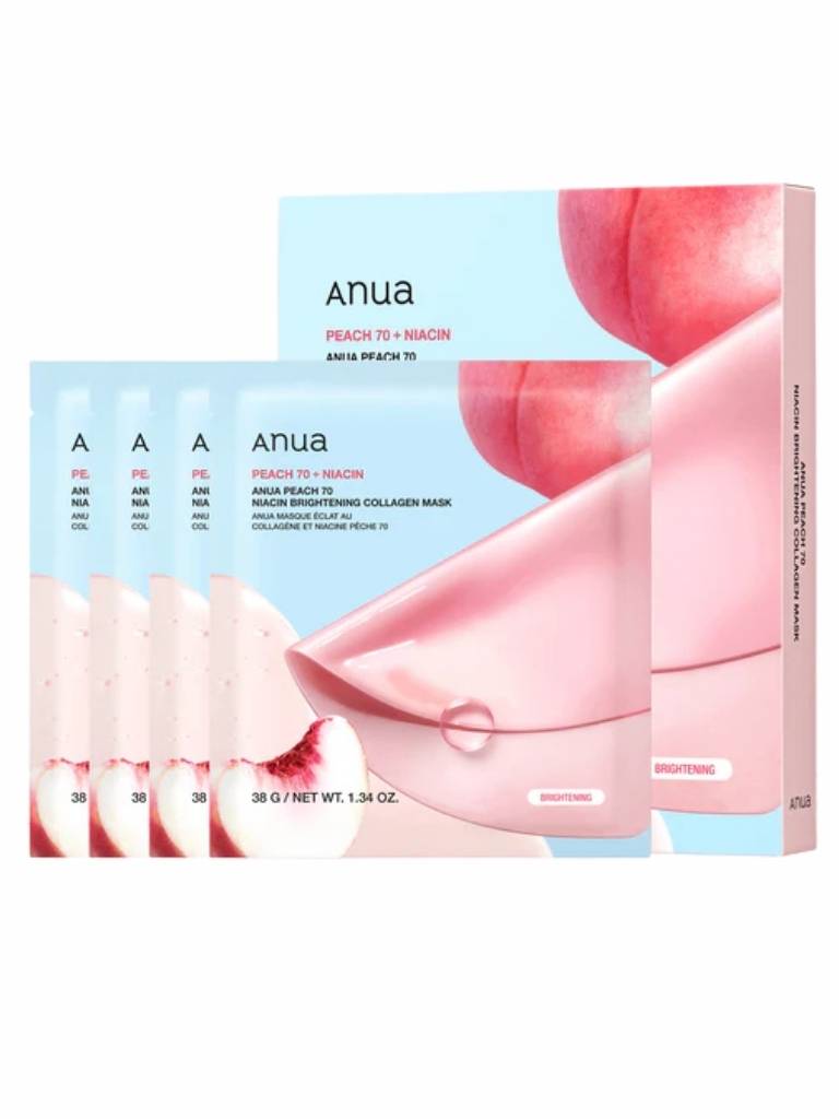 Anua Peach TV + Niacin facial mask packaging on a white background