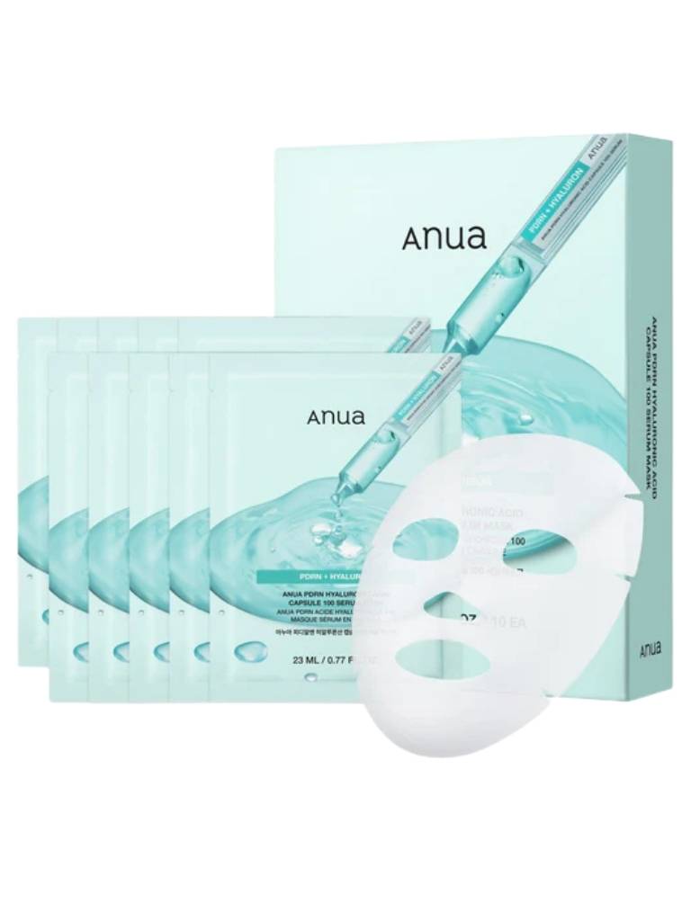 Anua facial mask packaging with a mask sheet on a white background