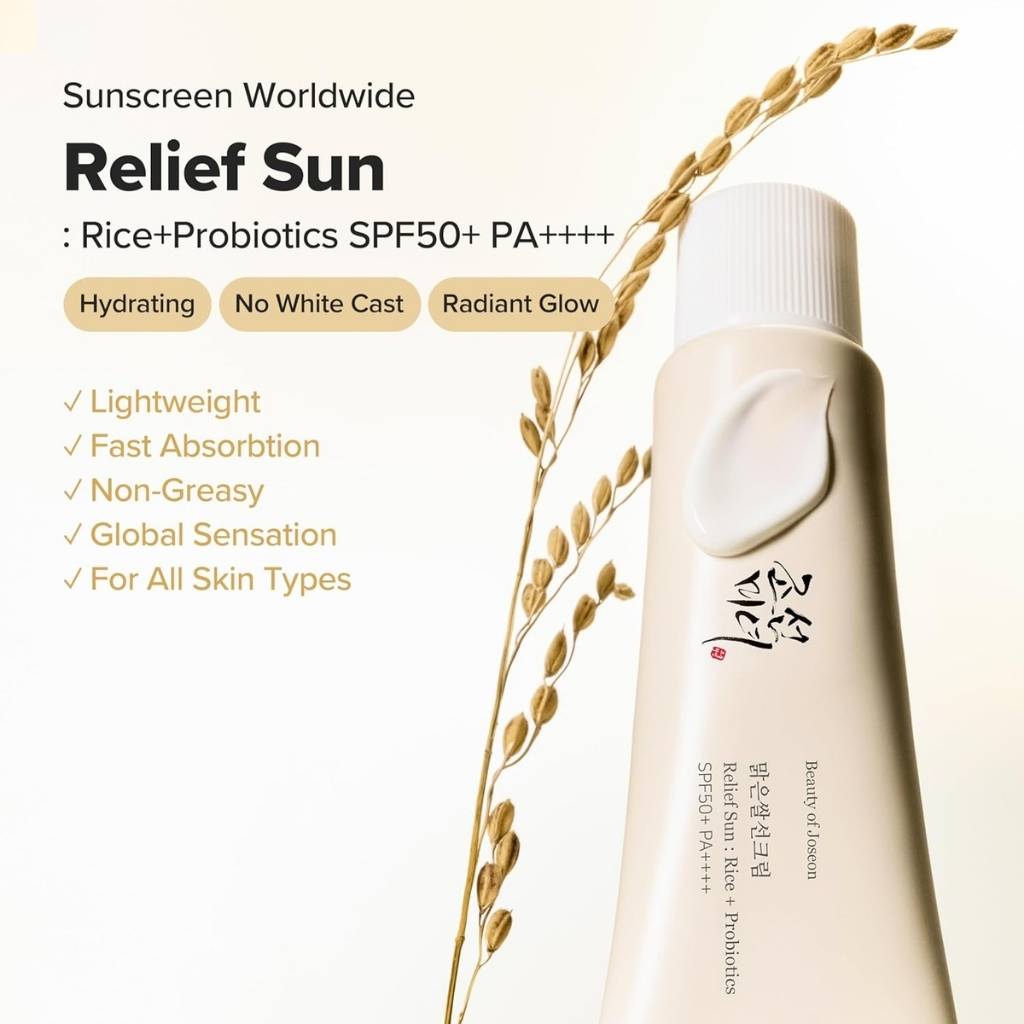 “Texture swatch of Beauty of Joseon Relief Sun SPF50+ showing silky cream formula – non-greasy finish”
