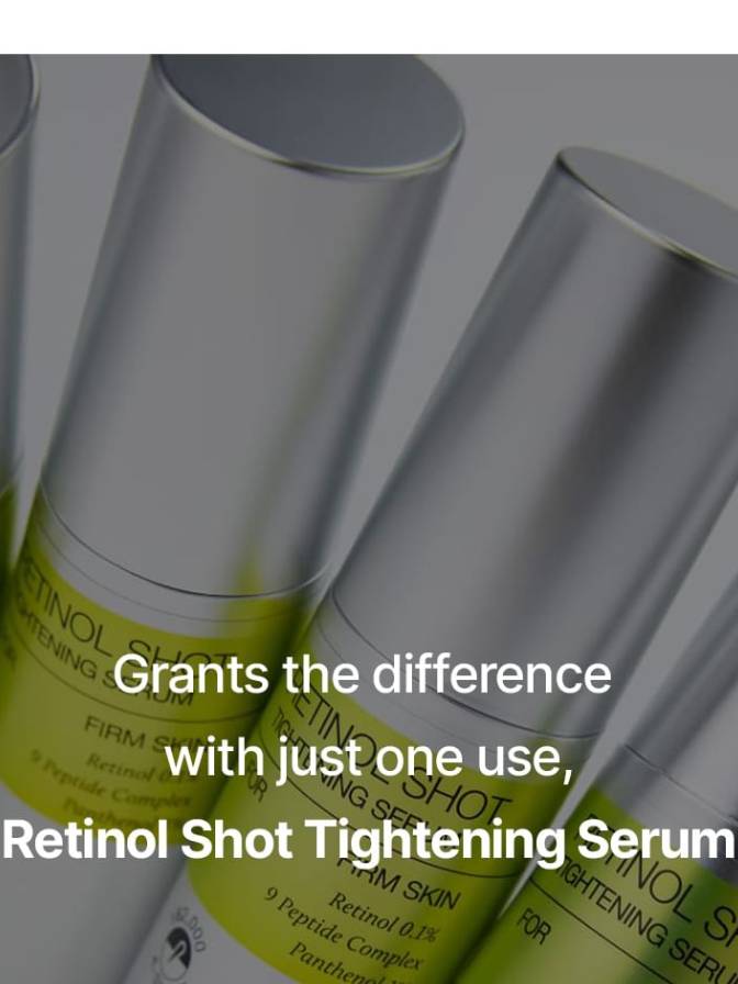 Retinol Shot Tightening Serum with text on a dark background