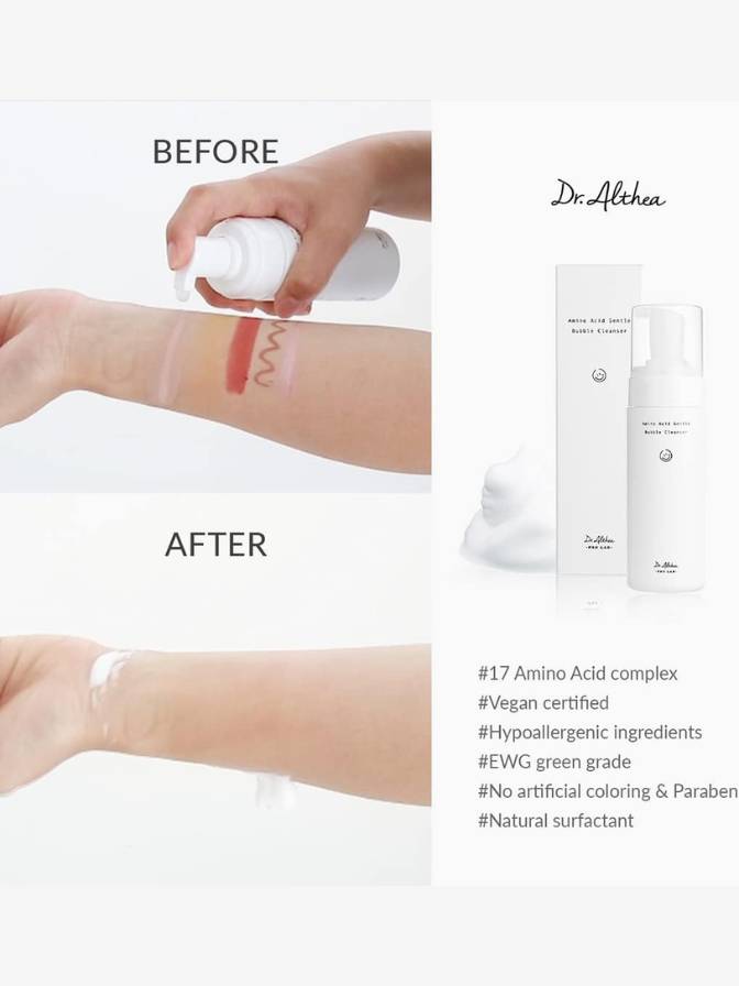 Before and after comparison of a skin treatment with Dr. Athera product on a white background.