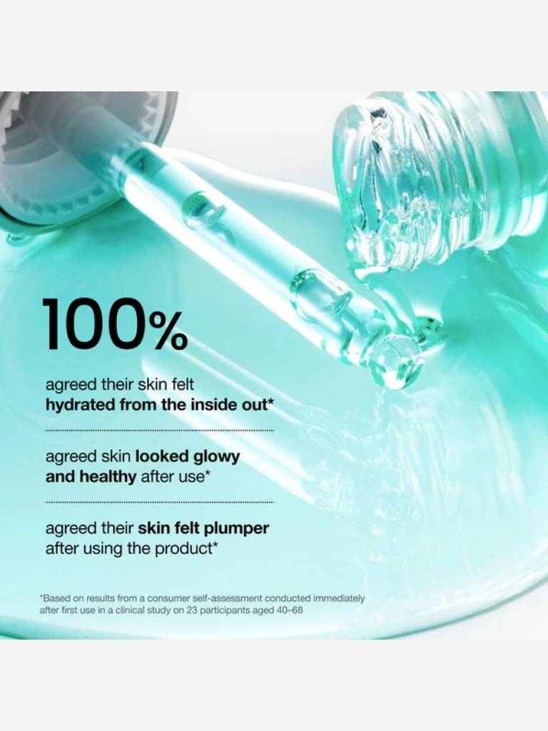 Cosmetic product with a dropper and text on a white background