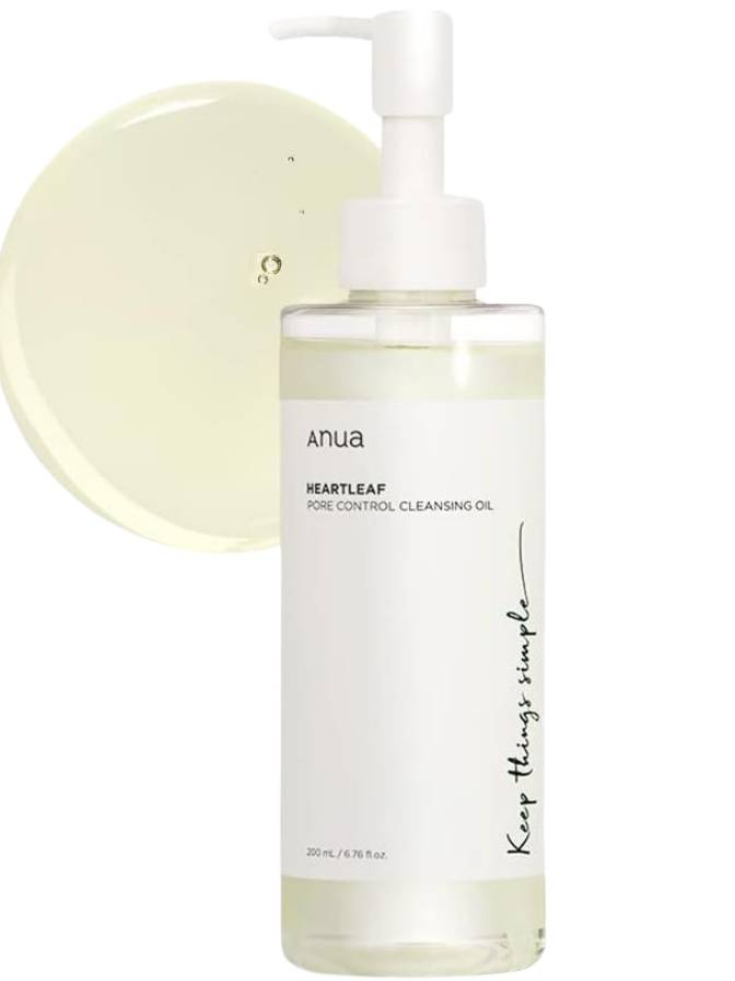 Anua Heartleaf Pore Control Cleansing Oil bottle with a pump on a white background