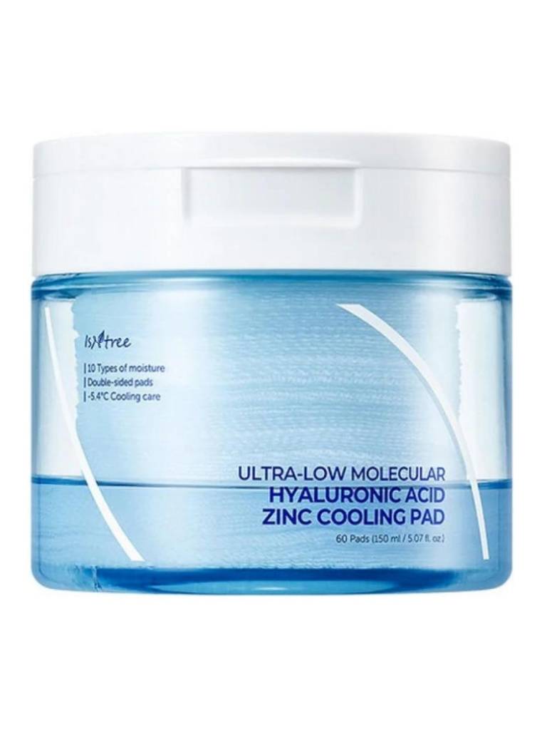 Jar of ultra-low molecular hyaluronic acid zinc cooling pad on a white background
