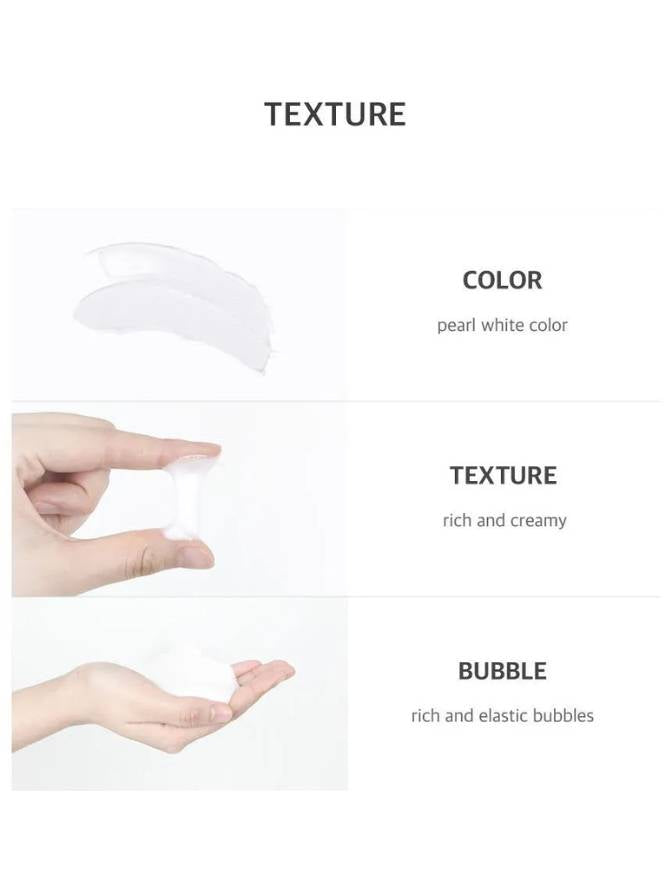 Product description with hand holding a white product against a white background