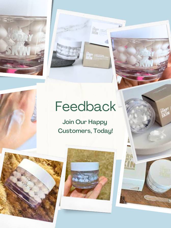 Collage of skincare products with text inviting customers to join happy customers.