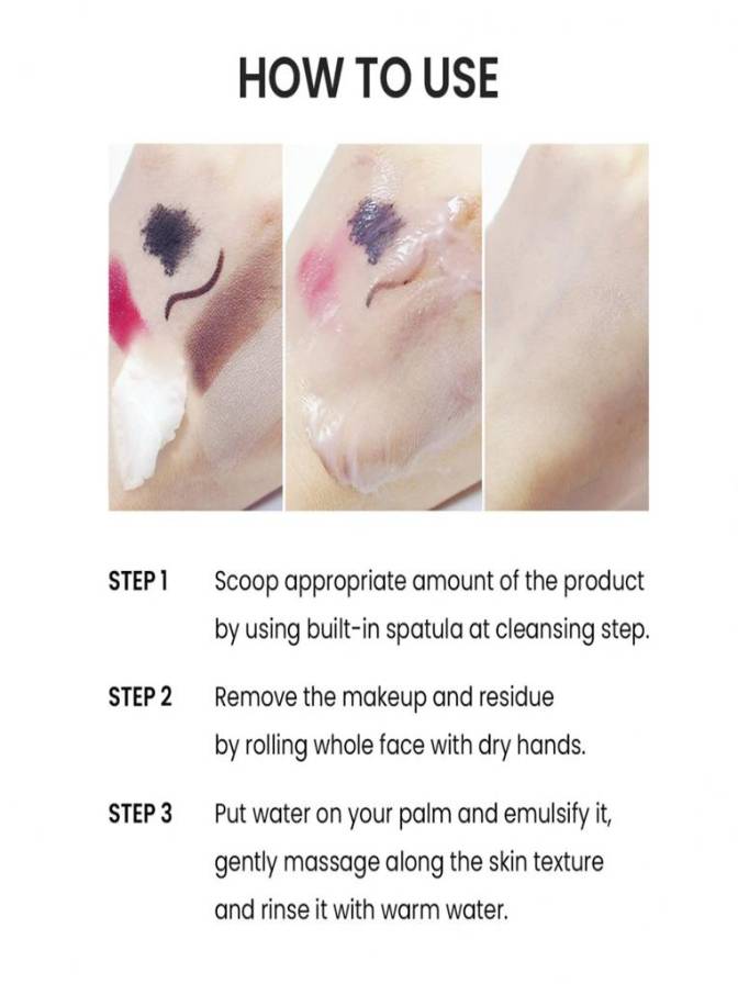 Instructions on how to use a skincare product with step-by-step guide and images of application.