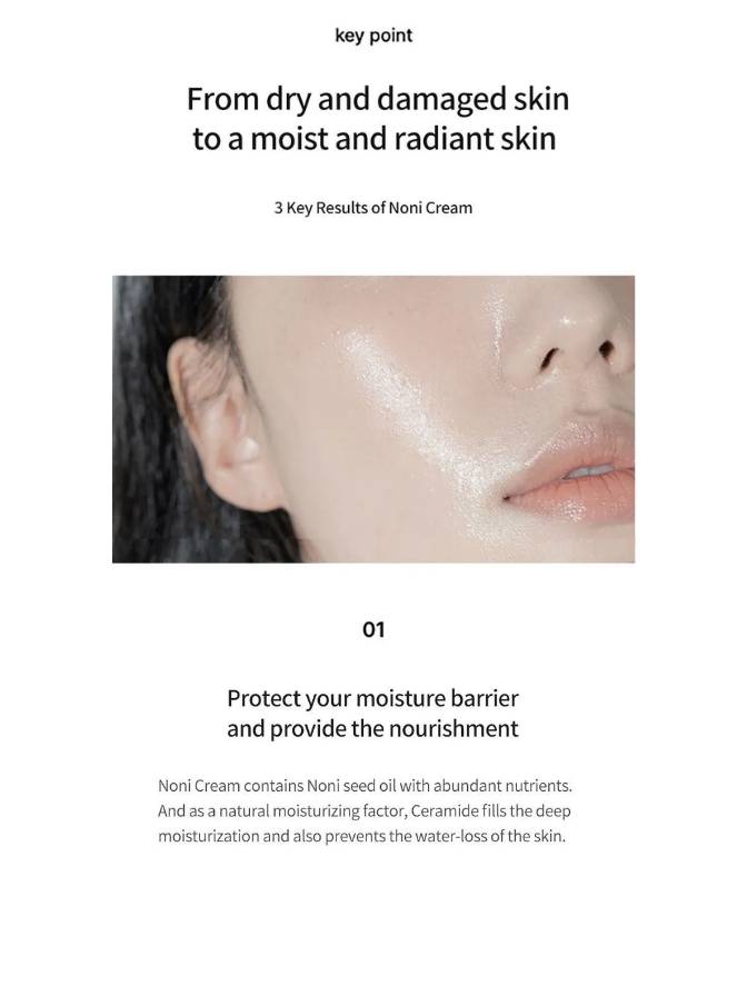 Advertisement for Nioni Cream showing a person with cream applied to their face.