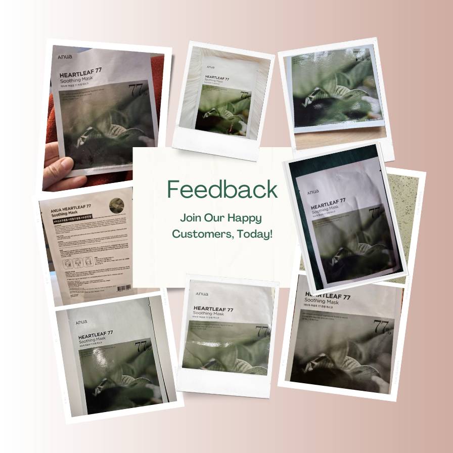 Collage of cream containers with text inviting feedback from happy customers.