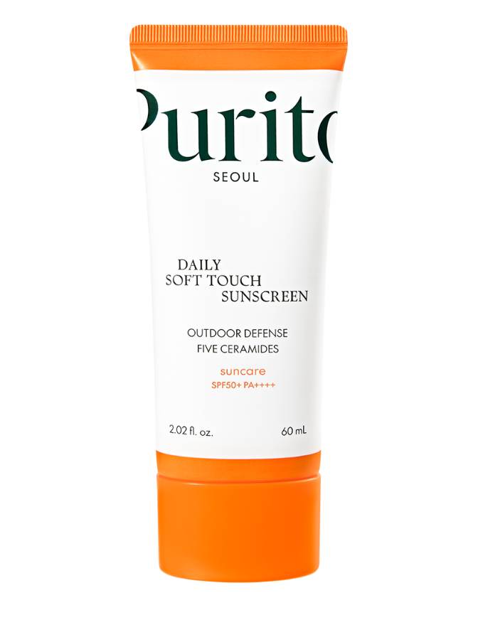 Purito Daily Soft Touch Sunscreen tube on a white background