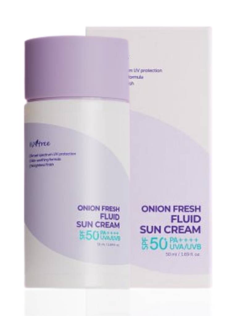Onion Fresh Fluid Sun Cream bottle and packaging on a white background