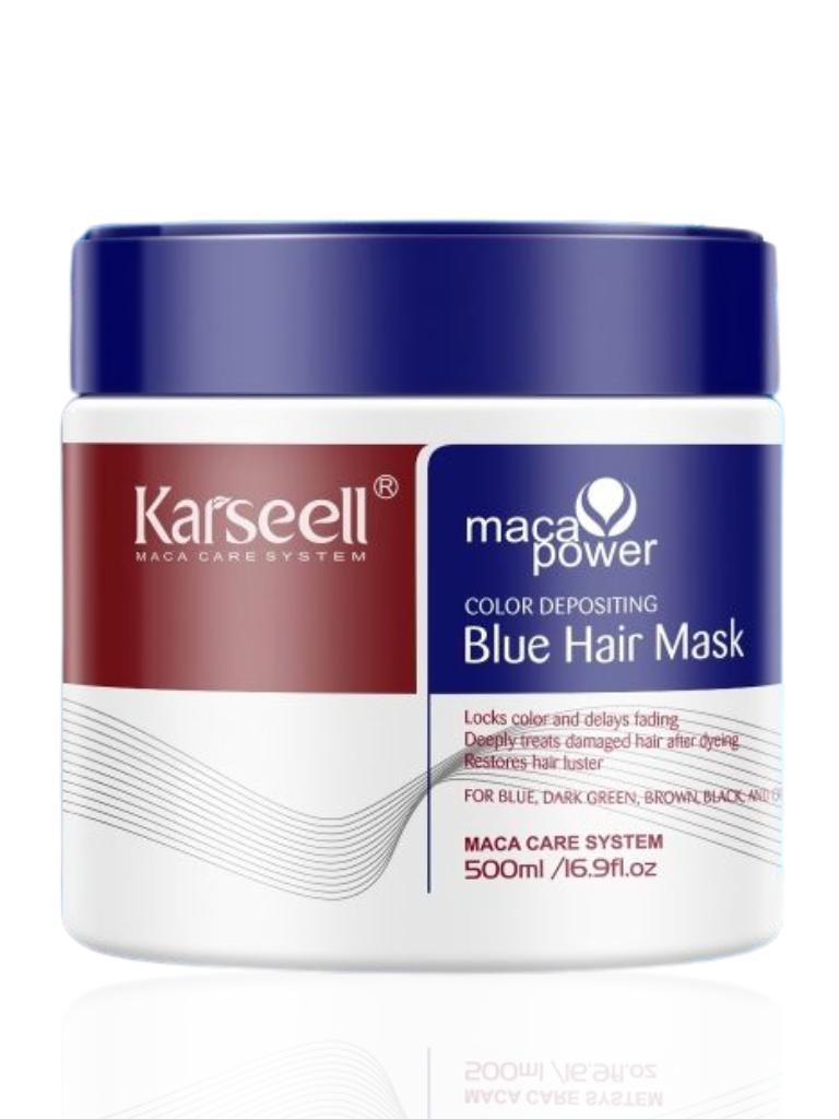 Karseell Maca Power Blue Hair Mask jar on a white background